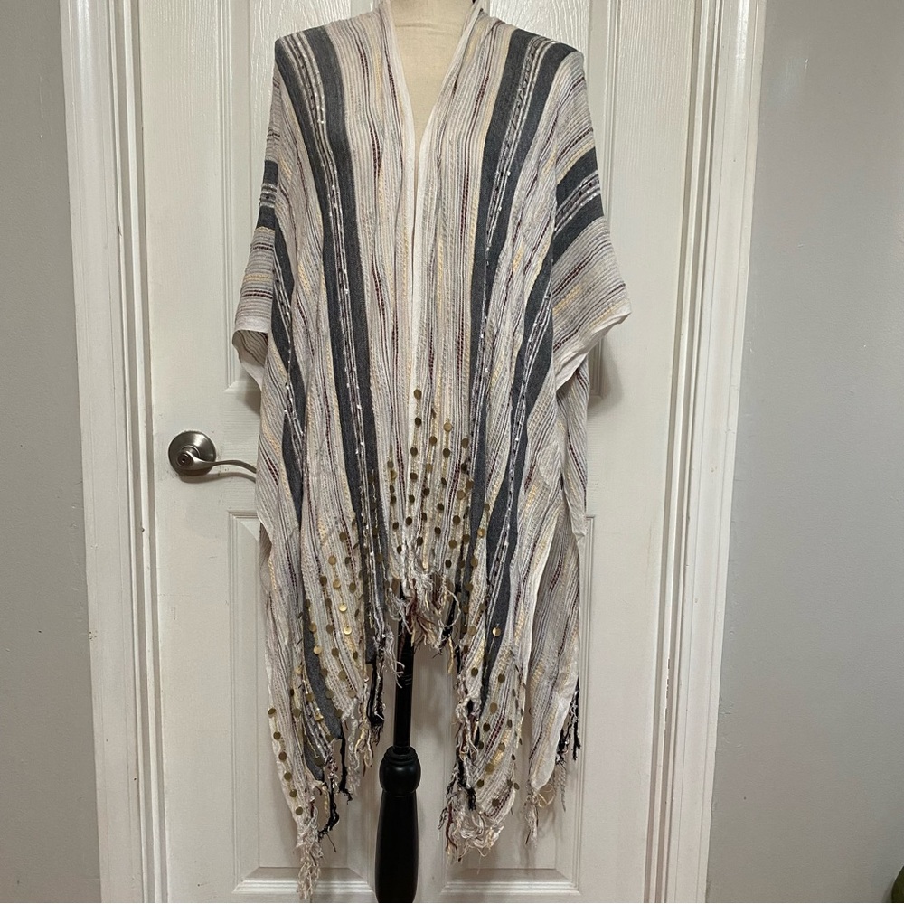 Bohemian Women’s Striped with fringe Poncho